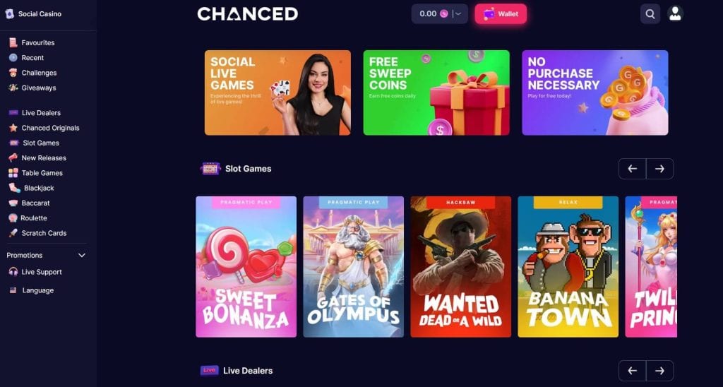 Chanced Casino Homepage