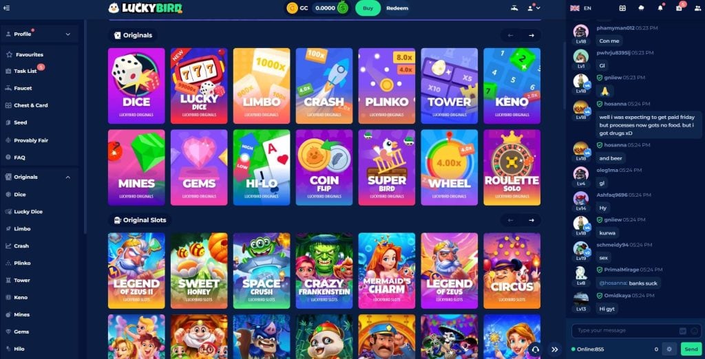 Luckybird Casino Lobby