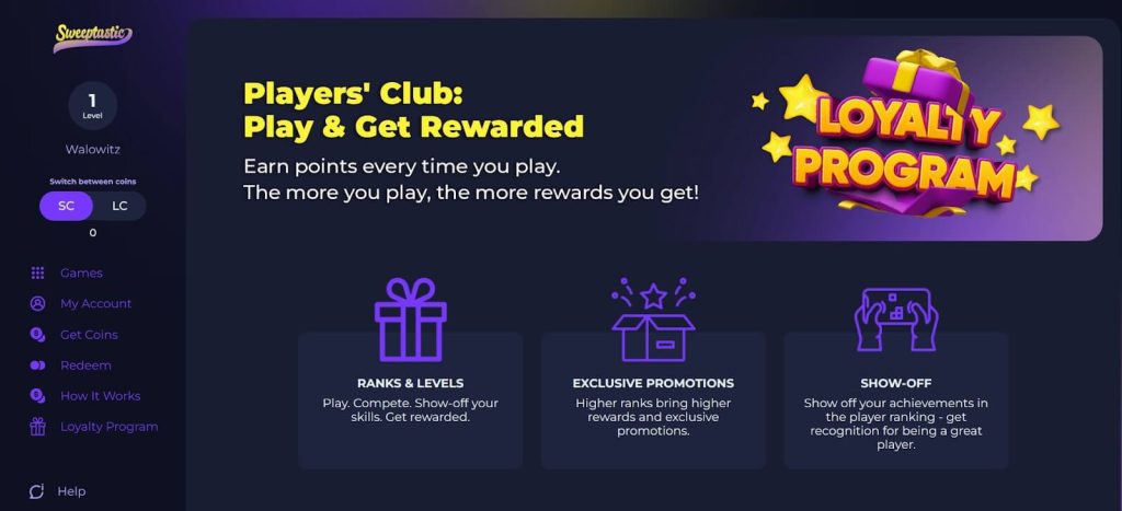 Sweeptastic Casino Homepage